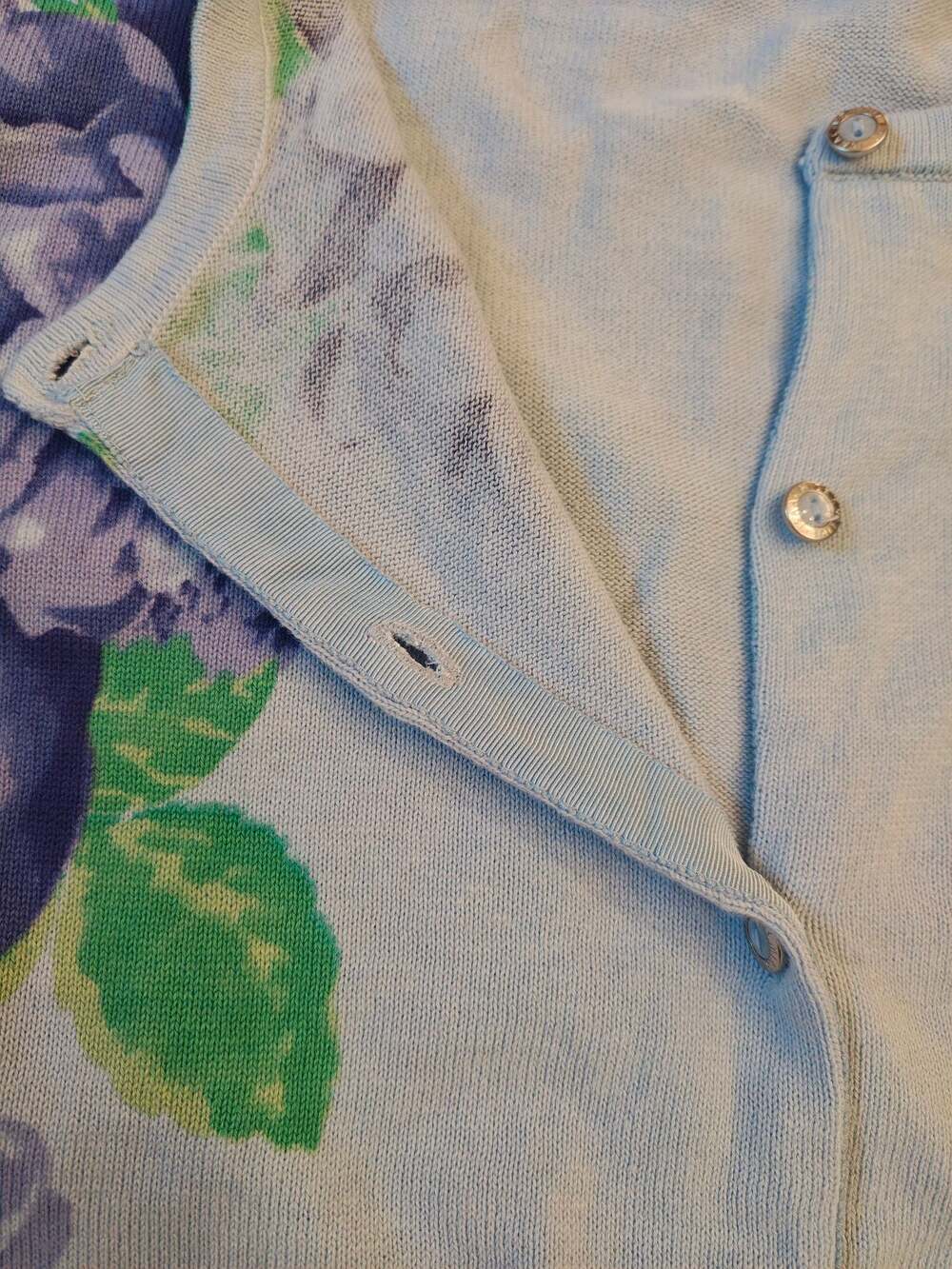 Isaac Mizrahi Live! Blue Floral Print Button Front Cardigan Sweater size XL - Picture 7 of 7